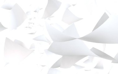 Uçan kağıtlar beyaz arka planda izole edilmiş. Soyut para havada uçuşuyor. 3d illüstrasyon