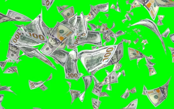 Latające Banknoty Dolarowe Odizolowane Chromakey Pieniądze Lecą Powietrzu 100 Banknotów — Zdjęcie stockowe