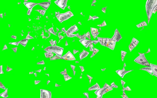 크로마키에서 분리되어 날아가는 지폐입니다 하늘을 100 은행이 새로운 표본을 — 스톡 사진