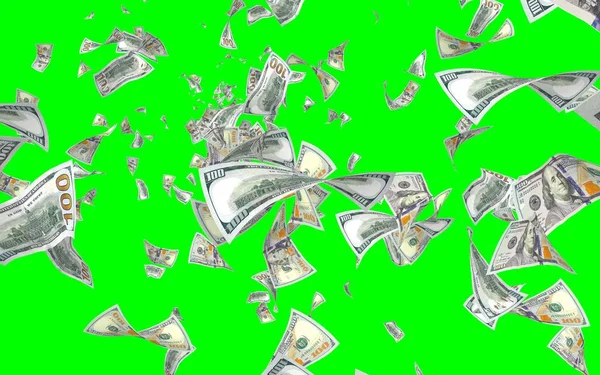 Flying Dollars Banknotes Isolated Chromakey Money Flying Air 100 Banknotes — Stock Photo, Image