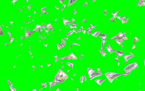 Banconote Dollari Volanti Isolate Chromakey Soldi Volano Aria 100 Banconote — Foto Stock