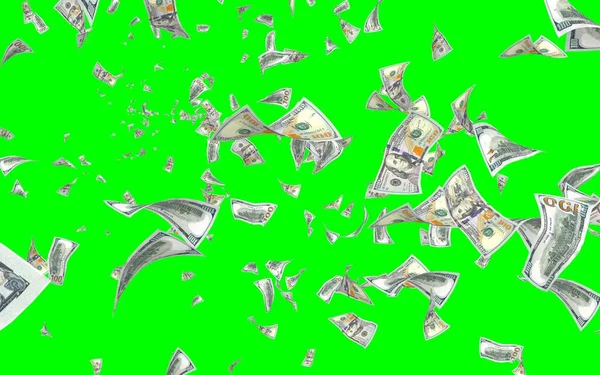 Banconote Dollari Volanti Isolate Chromakey Soldi Volano Aria 100 Banconote — Foto Stock