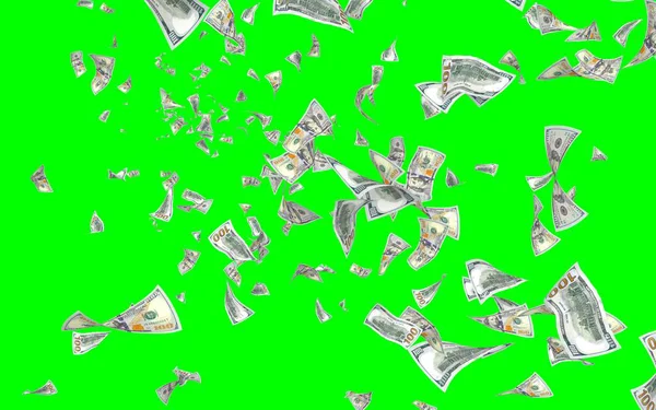 Vliegende Dollars Bankbiljetten Geïsoleerd Chromakey Het Geld Vliegt Lucht 100 — Stockfoto