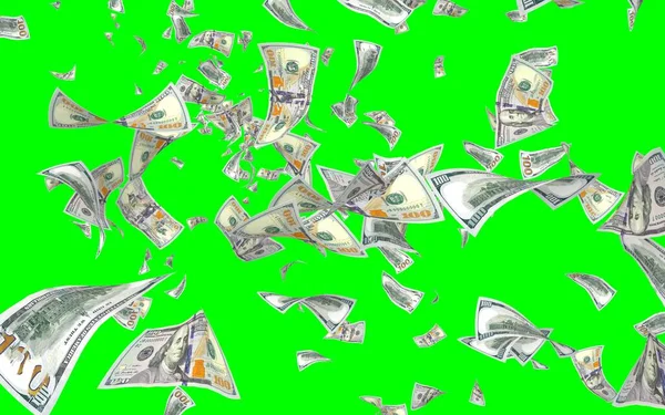 Vliegende Dollars Bankbiljetten Geïsoleerd Chromakey Het Geld Vliegt Lucht 100 — Stockfoto