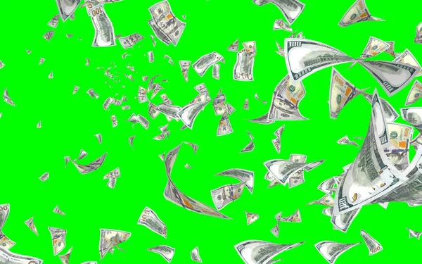 Flying Dollars Banknotes Isolated Chromakey Money Flying Air 100 Banknotes — Stock Photo, Image