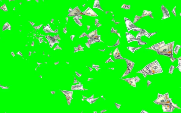 Flying Dollars Banknotes Isolated Chromakey Money Flying Air 100 Banknotes — Stock Photo, Image