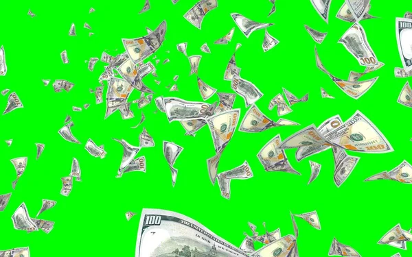 Billets Volants Dollars Isolés Sur Chromakey Argent Vole Dans Les — Photo