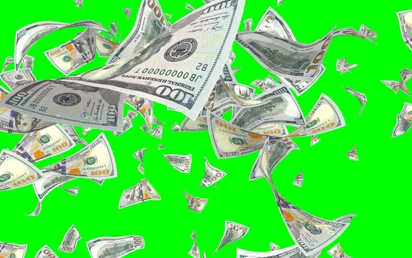 Banconote Dollari Volanti Isolate Chromakey Soldi Volano Aria 100 Banconote — Foto Stock