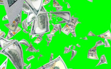 Kromakeyle izole edilmiş uçan dolar banknotları. Havada para uçuyor. 100 Amerikan doları yeni numune alıyor. 3B illüstrasyon