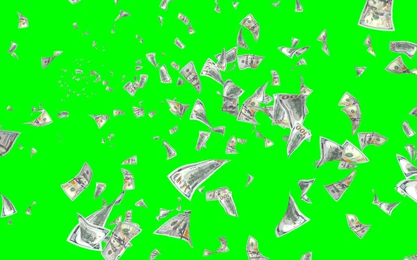 Banconote Dollari Volanti Isolate Chromakey Soldi Volano Aria 100 Banconote — Foto Stock