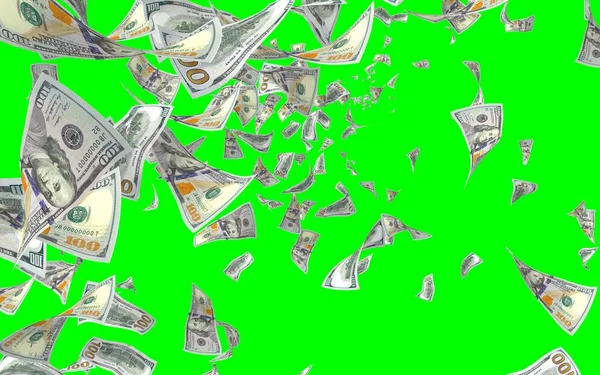 飘扬的美元钞票被铬钥匙隔开了 钱在空中飞扬 100美元钞票的新样本 3D插图 — 图库照片