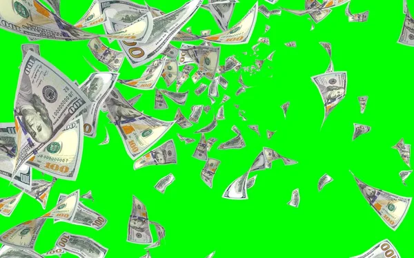 Banconote Dollari Volanti Isolate Chromakey Soldi Volano Aria 100 Banconote — Foto Stock