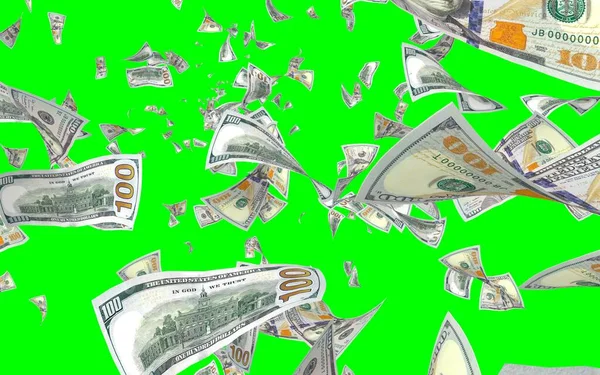 Banconote Dollari Volanti Isolate Chromakey Soldi Volano Aria 100 Banconote — Foto Stock