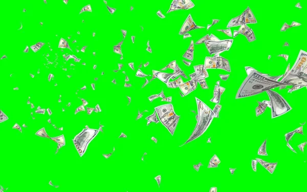 Banconote Dollari Volanti Isolate Chromakey Soldi Volano Aria 100 Banconote — Foto Stock