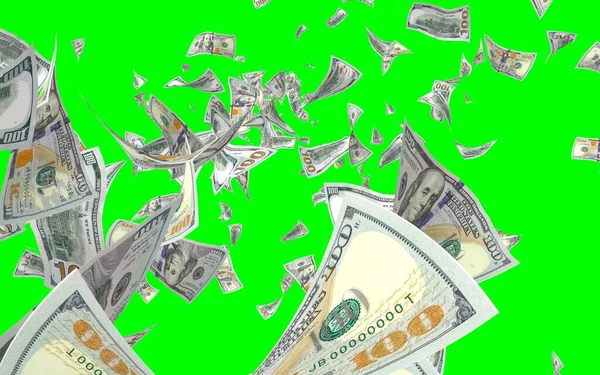 Banconote Dollari Volanti Isolate Chromakey Soldi Volano Aria 100 Banconote — Foto Stock