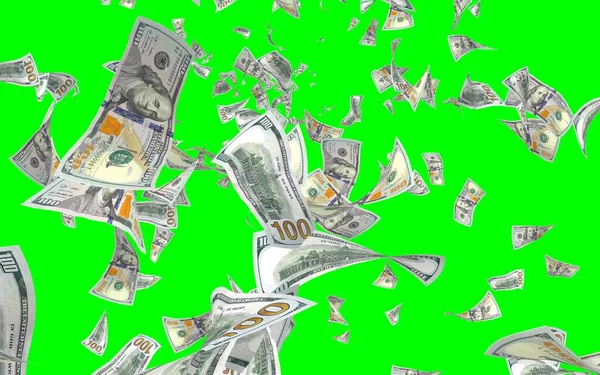 Flying Dollars Banknotes Isolated Chromakey Money Flying Air 100 Banknotes — Stock Photo, Image