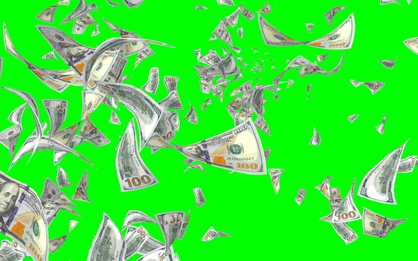 Flying Dollars Banknotes Isolated Chromakey Money Flying Air 100 Banknotes — Stock Photo, Image