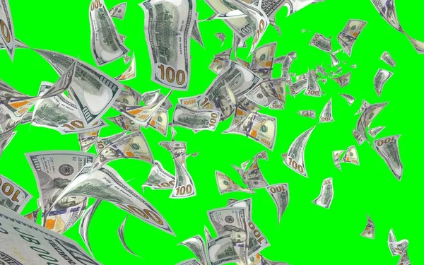 Vliegende Dollars Bankbiljetten Geïsoleerd Chromakey Het Geld Vliegt Lucht 100 — Stockfoto