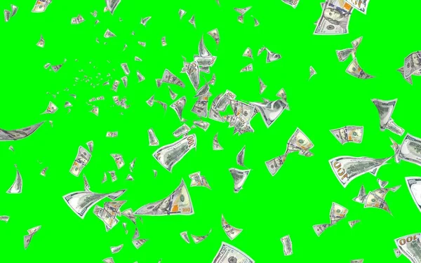 Banconote Dollari Volanti Isolate Chromakey Soldi Volano Aria 100 Banconote — Foto Stock