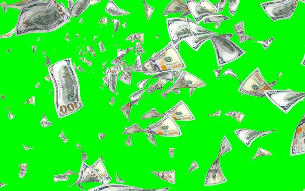 Banconote Dollari Volanti Isolate Chromakey Soldi Volano Aria 100 Banconote — Foto Stock