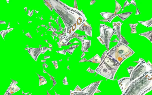 Vliegende Dollars Bankbiljetten Geïsoleerd Chromakey Het Geld Vliegt Lucht 100 — Stockfoto