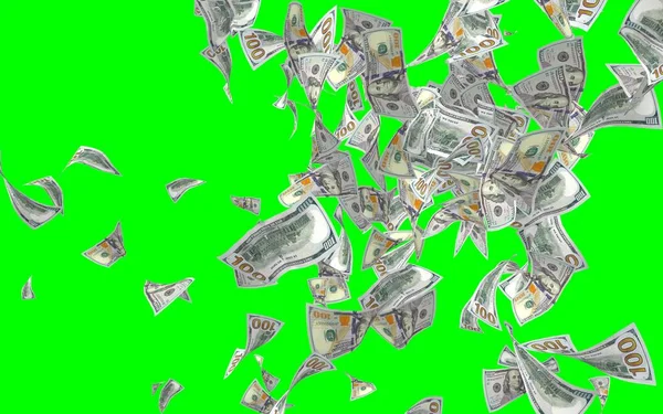 Vliegende Dollars Bankbiljetten Geïsoleerd Chromakey Het Geld Vliegt Lucht 100 — Stockfoto