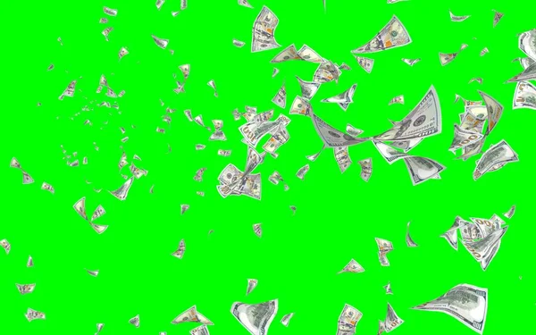 Banconote Dollari Volanti Isolate Chromakey Soldi Volano Aria 100 Banconote — Foto Stock