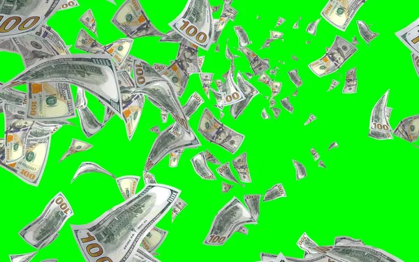 Vliegende Dollars Bankbiljetten Geïsoleerd Chromakey Het Geld Vliegt Lucht 100 — Stockfoto