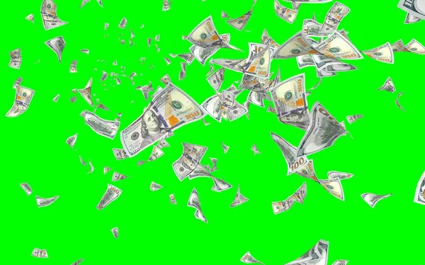 Banconote Dollari Volanti Isolate Chromakey Soldi Volano Aria 100 Banconote — Foto Stock