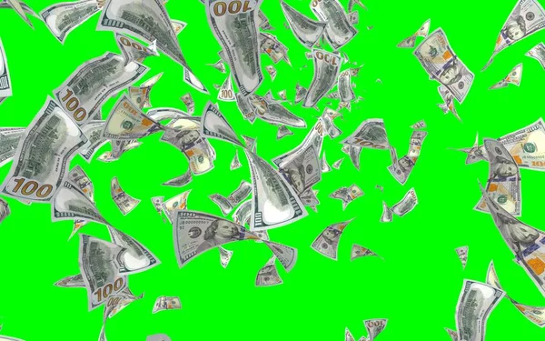 Vliegende Dollars Bankbiljetten Geïsoleerd Chromakey Het Geld Vliegt Lucht 100 — Stockfoto