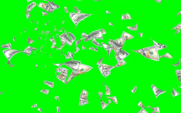 Billets Volants Dollars Isolés Sur Chromakey Argent Vole Dans Les — Photo