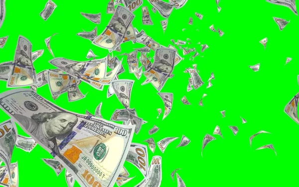 Flying Dollars Banknotes Isolated Chromakey Money Flying Air 100 Banknotes — Stock Photo, Image