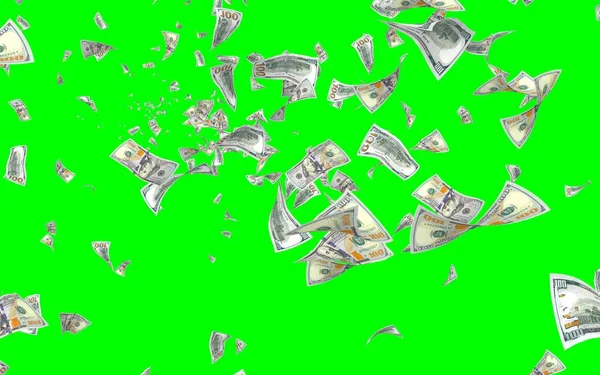 Billets Volants Dollars Isolés Sur Chromakey Argent Vole Dans Les — Photo