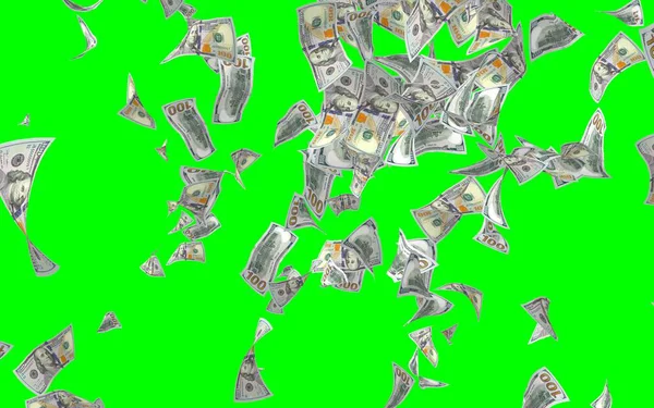 Banconote Dollari Volanti Isolate Chromakey Soldi Volano Aria 100 Banconote — Foto Stock