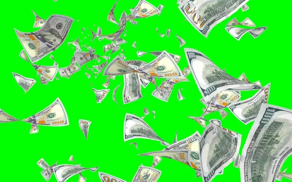 Flying Dollars Banknotes Isolated Chromakey Money Flying Air 100 Banknotes — Stock Photo, Image