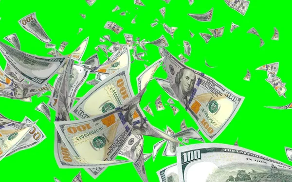 Vliegende Dollars Bankbiljetten Geïsoleerd Chromakey Het Geld Vliegt Lucht 100 — Stockfoto