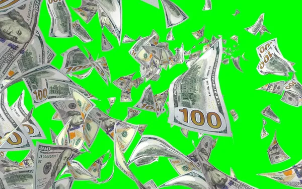 Flying Dollars Banknotes Isolated Chromakey Money Flying Air 100 Banknotes — Stock Photo, Image