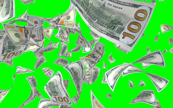 Flying Dollars Banknotes Isolated Chromakey Money Flying Air 100 Banknotes — Stock Photo, Image