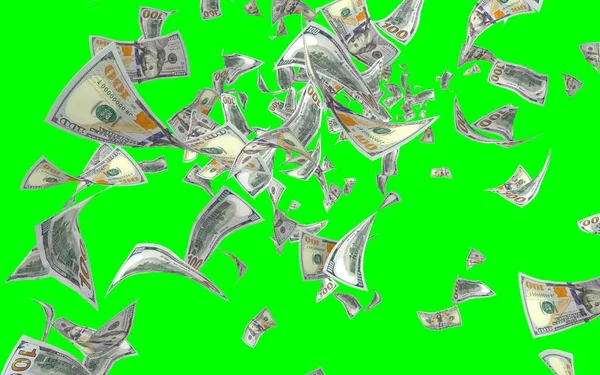 Fliegende Dollarnoten Isoliert Auf Chromakey Geld Liegt Der Luft 100 — Stockfoto