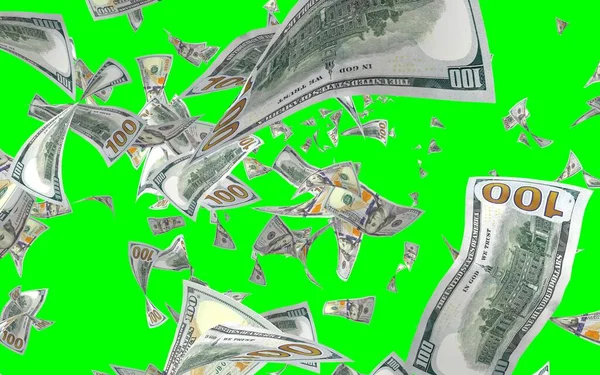 Vliegende Dollars Bankbiljetten Geïsoleerd Chromakey Het Geld Vliegt Lucht 100 — Stockfoto