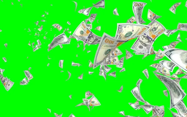 Vliegende Dollars Bankbiljetten Geïsoleerd Chromakey Het Geld Vliegt Lucht 100 — Stockfoto