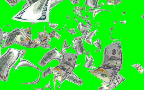 Flying Dollars Banknotes Isolated Chromakey Money Flying Air 100 Banknotes — Stock Photo, Image