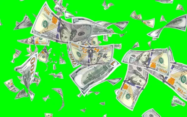 Banconote Dollari Volanti Isolate Chromakey Soldi Volano Aria 100 Banconote — Foto Stock