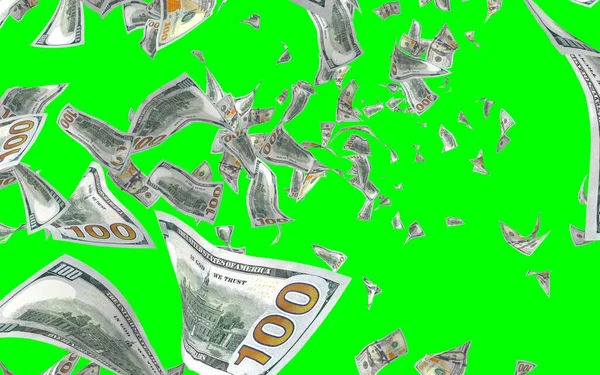 Banconote Dollari Volanti Isolate Chromakey Soldi Volano Aria 100 Banconote — Foto Stock