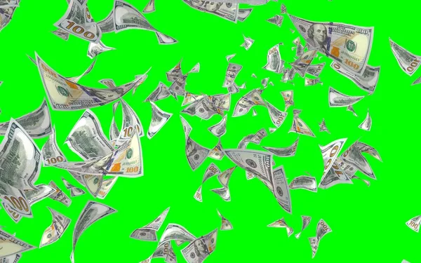 Vliegende Dollars Bankbiljetten Geïsoleerd Chromakey Het Geld Vliegt Lucht 100 — Stockfoto