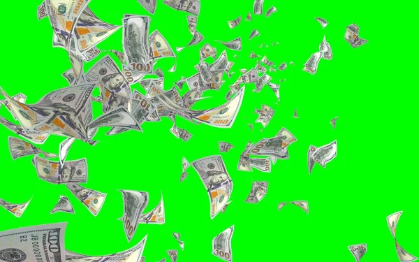 Banconote Dollari Volanti Isolate Chromakey Soldi Volano Aria 100 Banconote — Foto Stock