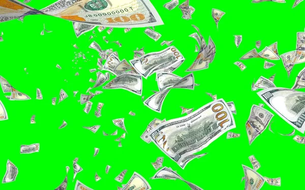 Banconote Dollari Volanti Isolate Chromakey Soldi Volano Aria 100 Banconote — Foto Stock