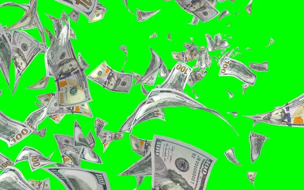 Banconote Dollari Volanti Isolate Chromakey Soldi Volano Aria 100 Banconote — Foto Stock