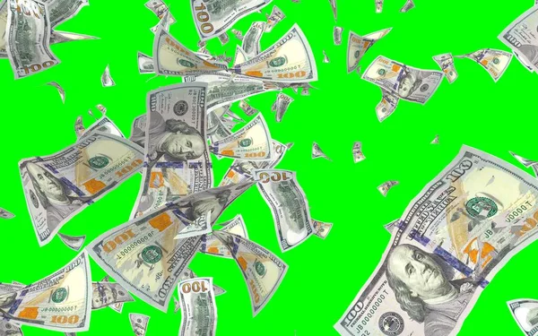 Banconote Dollari Volanti Isolate Chromakey Soldi Volano Aria 100 Banconote — Foto Stock