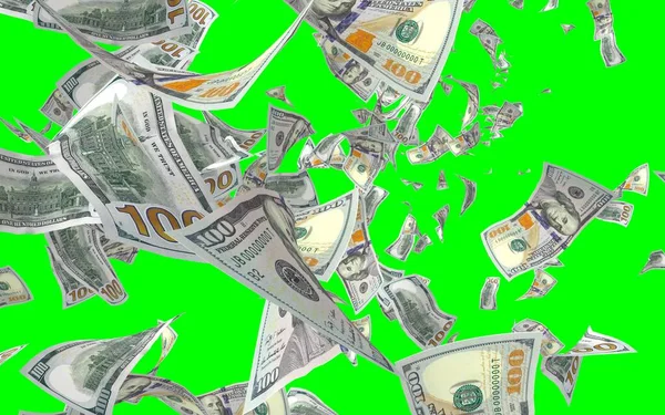 Banconote Dollari Volanti Isolate Chromakey Soldi Volano Aria 100 Banconote — Foto Stock